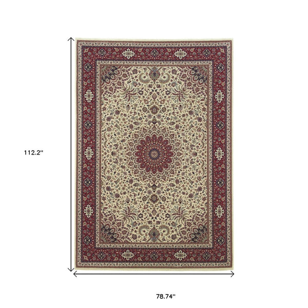 HomeRoots 6' Blue Oriental Round Rug - Elegant Design, Durable & Stain-Resistant for High-Traffic Spaces 7' X 10' 574287