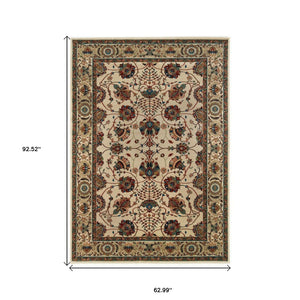 HomeRoots 6' Ivory Floral Round Rug - Elegant, Durable, Stain-Resistant Design for Timeless Home Décor Appeal 5' X 8' 574289