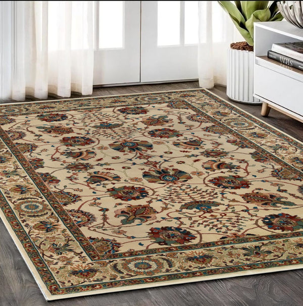 HomeRoots 6' Ivory Floral Round Rug - Elegant, Durable, Stain-Resistant Design for Timeless Home Décor Appeal 5' X 8' 574289