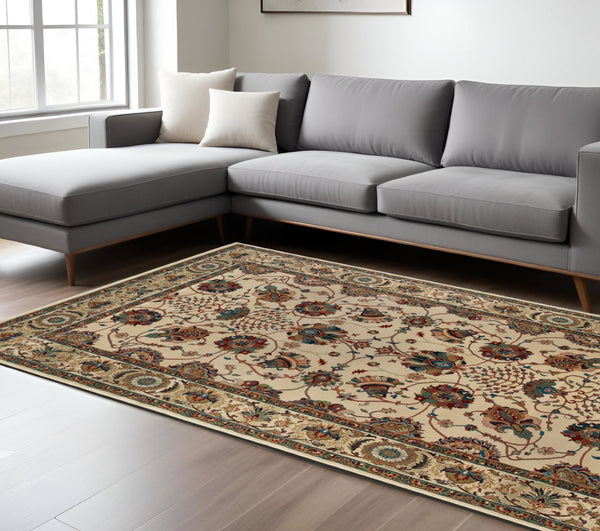 HomeRoots 6' Ivory Floral Round Rug - Elegant, Durable, Stain-Resistant Design for Timeless Home Décor Appeal 8' X 11' 574293