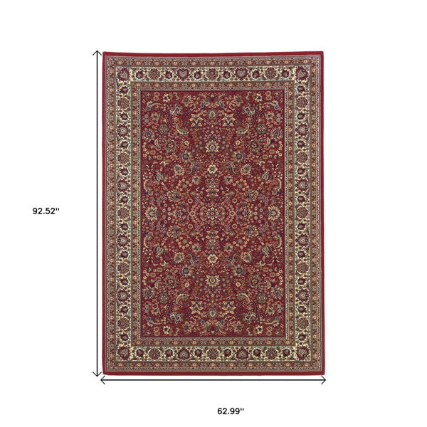 HomeRoots 6' Elegant Round Oriental Rug in Ivory, Black & Red - Timeless Style for Modern Spaces 5' X 8' 574294