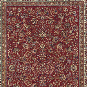 HomeRoots 6' Elegant Round Oriental Rug in Ivory, Black & Red - Timeless Style for Modern Spaces 5' X 8' 574294