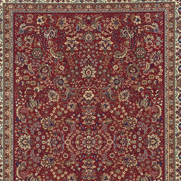 HomeRoots 6' Elegant Round Oriental Rug in Ivory, Black & Red - Timeless Style for Modern Spaces 5' X 8' 574294
