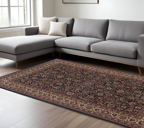 HomeRoots 6' Elegant Round Oriental Rug in Ivory, Black & Red - Timeless Style for Modern Spaces 10' X 13' 574295