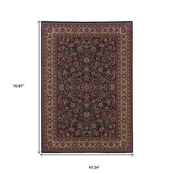 HomeRoots 6' Elegant Round Oriental Rug in Ivory, Black & Red - Timeless Style for Modern Spaces 4' X 6' 574296