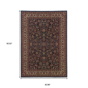 HomeRoots 6' Elegant Round Oriental Rug in Ivory, Black & Red - Timeless Style for Modern Spaces 5' X 8' 574297
