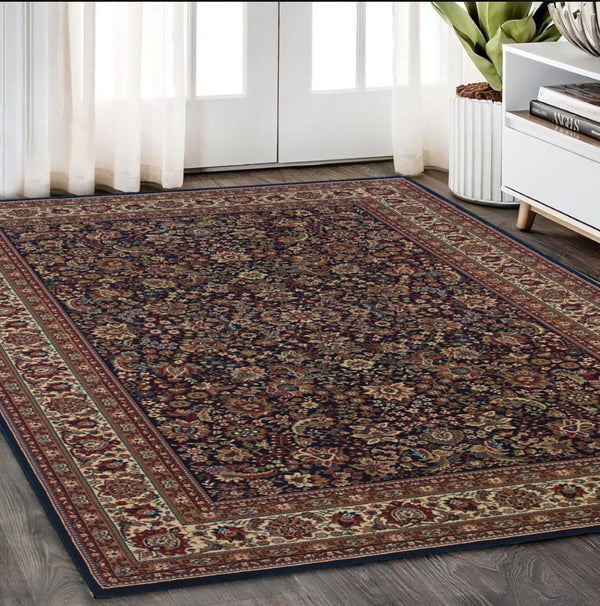 HomeRoots 6' Elegant Round Oriental Rug in Ivory, Black & Red - Timeless Style for Modern Spaces 5' X 8' 574297