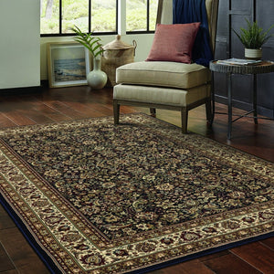 HomeRoots 6' Elegant Round Oriental Rug in Ivory, Black & Red - Timeless Style for Modern Spaces 7' X 10' 574298