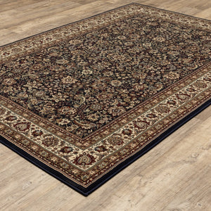 HomeRoots 6' Elegant Round Oriental Rug in Ivory, Black & Red - Timeless Style for Modern Spaces 7' X 10' 574298