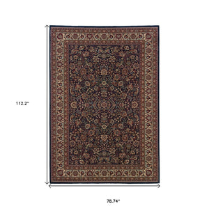 HomeRoots 6' Elegant Round Oriental Rug in Ivory, Black & Red - Timeless Style for Modern Spaces 7' X 10' 574298