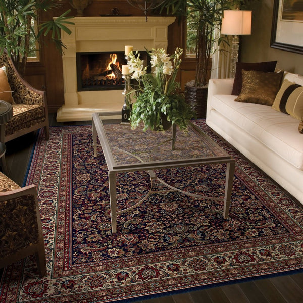 HomeRoots 6' Elegant Round Oriental Rug in Ivory, Black & Red - Timeless Style for Modern Spaces 8' X 11' 574299