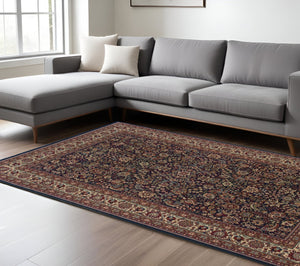 HomeRoots 6' Elegant Round Oriental Rug in Ivory, Black & Red - Timeless Style for Modern Spaces 8' X 11' 574299