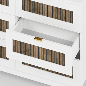 English Elm Rustic Farmhouse Wooden Dresser with 6 Drawers and Metal Handles — Spacious Storage, Stylish Bedroom Accent White 52.17 L x 18.5 W x 11.81 H WF530908AAK