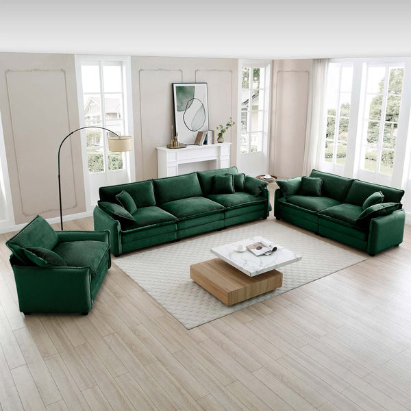 English Elm 3 Piece Oversized Sectional Sofa Set - Plush Green Corduroy With Memory Foam Cushions & Pillows W714S00727