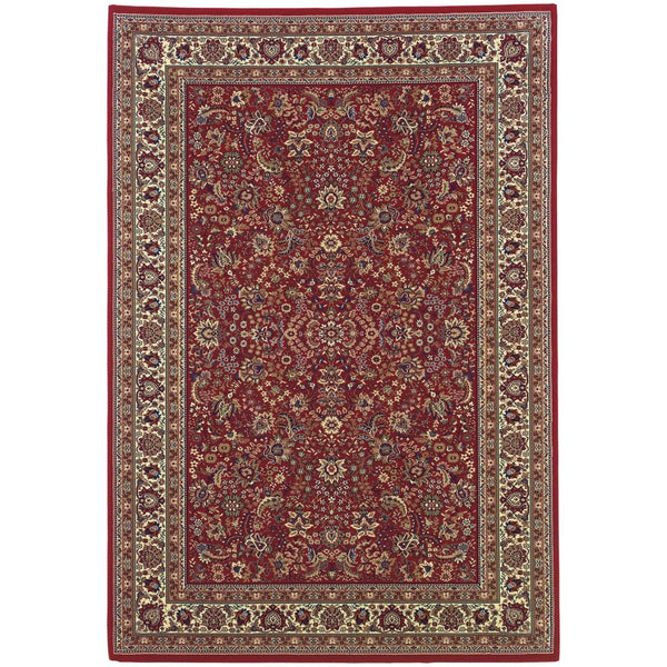 HomeRoots 6' Elegant Round Oriental Rug in Ivory, Black & Red - Timeless Style for Modern Spaces 10' X 13' 574300