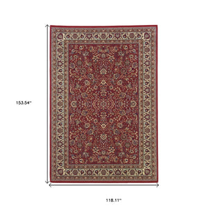 HomeRoots 6' Elegant Round Oriental Rug in Ivory, Black & Red - Timeless Style for Modern Spaces 10' X 13' 574300
