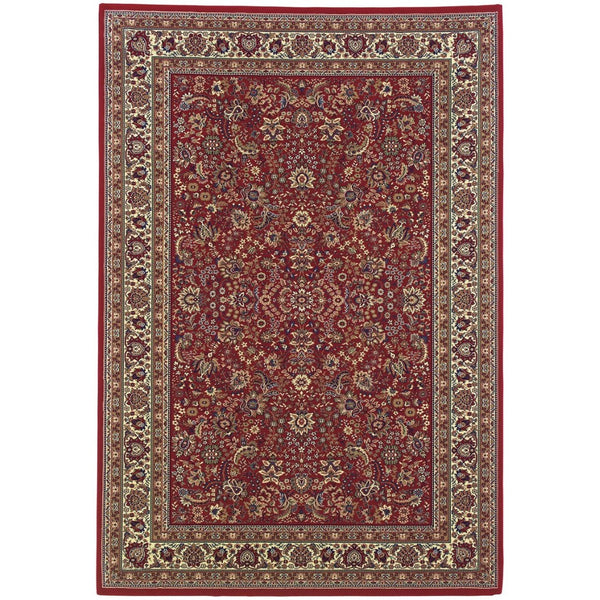 HomeRoots 6' Elegant Round Oriental Rug in Ivory, Black & Red - Timeless Style for Modern Spaces 10' X 13' 574300