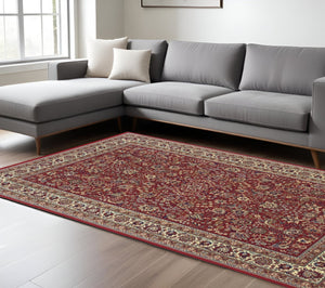 HomeRoots 6' Elegant Round Oriental Rug in Ivory, Black & Red - Timeless Style for Modern Spaces 10' X 13' 574300