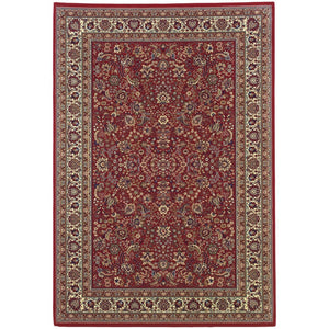HomeRoots 6' Elegant Round Oriental Rug in Ivory, Black & Red - Timeless Style for Modern Spaces 4' X 6' 574301