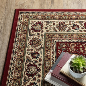 HomeRoots 6' Elegant Round Oriental Rug in Ivory, Black & Red - Timeless Style for Modern Spaces 4' X 6' 574301