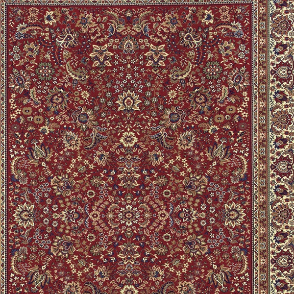 HomeRoots 6' Elegant Round Oriental Rug in Ivory, Black & Red - Timeless Style for Modern Spaces 4' X 6' 574301