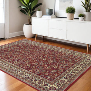 HomeRoots 6' Elegant Round Oriental Rug in Ivory, Black & Red - Timeless Style for Modern Spaces 4' X 6' 574301