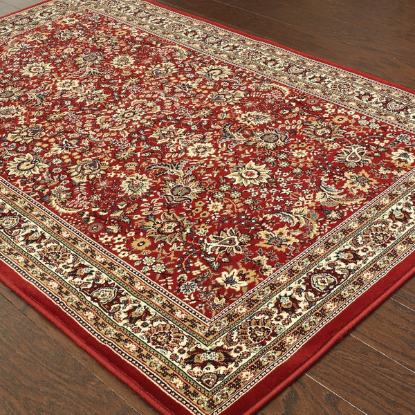 HomeRoots 6' Elegant Round Oriental Rug in Ivory, Black & Red - Timeless Style for Modern Spaces 7' X 10' 574302