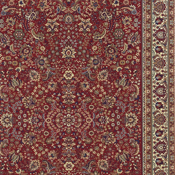 HomeRoots 6' Elegant Round Oriental Rug in Ivory, Black & Red - Timeless Style for Modern Spaces 7' X 10' 574302