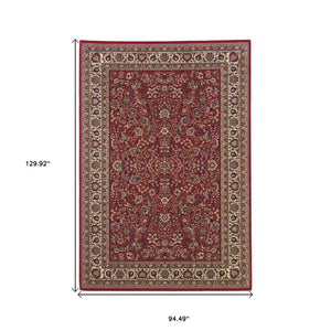 HomeRoots 6' Elegant Round Oriental Rug in Ivory, Black & Red - Timeless Style for Modern Spaces 8' X 11' 574303