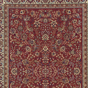 HomeRoots 6' Elegant Round Oriental Rug in Ivory, Black & Red - Timeless Style for Modern Spaces 8' X 11' 574303