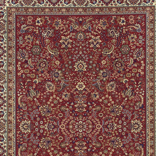 HomeRoots 6' Elegant Round Oriental Rug in Ivory, Black & Red - Timeless Style for Modern Spaces 8' X 11' 574303