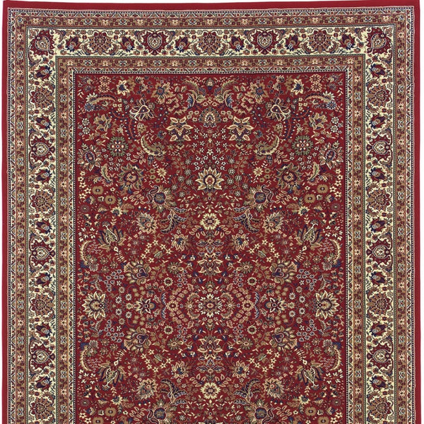HomeRoots 6' Elegant Round Oriental Rug in Ivory, Black & Red - Timeless Style for Modern Spaces 8' X 11' 574303