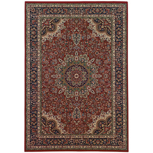 HomeRoots 6' Elegant Red and Blue Oriental Round Rug - Stain-Resistant, Power-Loomed for Lasting Beauty 5' X 8' 574304