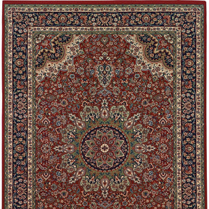 HomeRoots 6' Elegant Red and Blue Oriental Round Rug - Stain-Resistant, Power-Loomed for Lasting Beauty 5' X 8' 574304