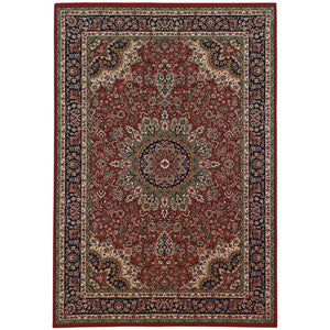 HomeRoots 6' Elegant Red and Blue Oriental Round Rug - Stain-Resistant, Power-Loomed for Lasting Beauty 5' X 8' 574304
