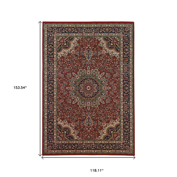 HomeRoots 6' Elegant Red and Blue Oriental Round Rug - Stain-Resistant, Power-Loomed for Lasting Beauty 10' X 13' 574305