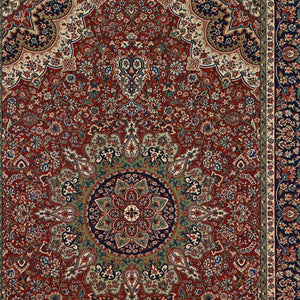HomeRoots 6' Elegant Red and Blue Oriental Round Rug - Stain-Resistant, Power-Loomed for Lasting Beauty 10' X 13' 574305