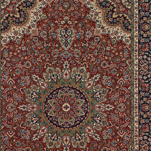 HomeRoots 6' Elegant Red and Blue Oriental Round Rug - Stain-Resistant, Power-Loomed for Lasting Beauty 10' X 13' 574305