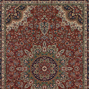 HomeRoots 6' Elegant Red and Blue Oriental Round Rug - Stain-Resistant, Power-Loomed for Lasting Beauty 4' X 6' 574306