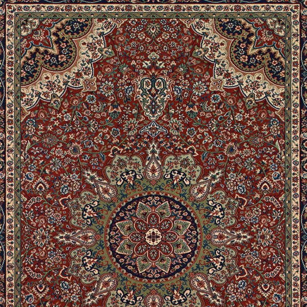 HomeRoots 6' Elegant Red and Blue Oriental Round Rug - Stain-Resistant, Power-Loomed for Lasting Beauty 4' X 6' 574306