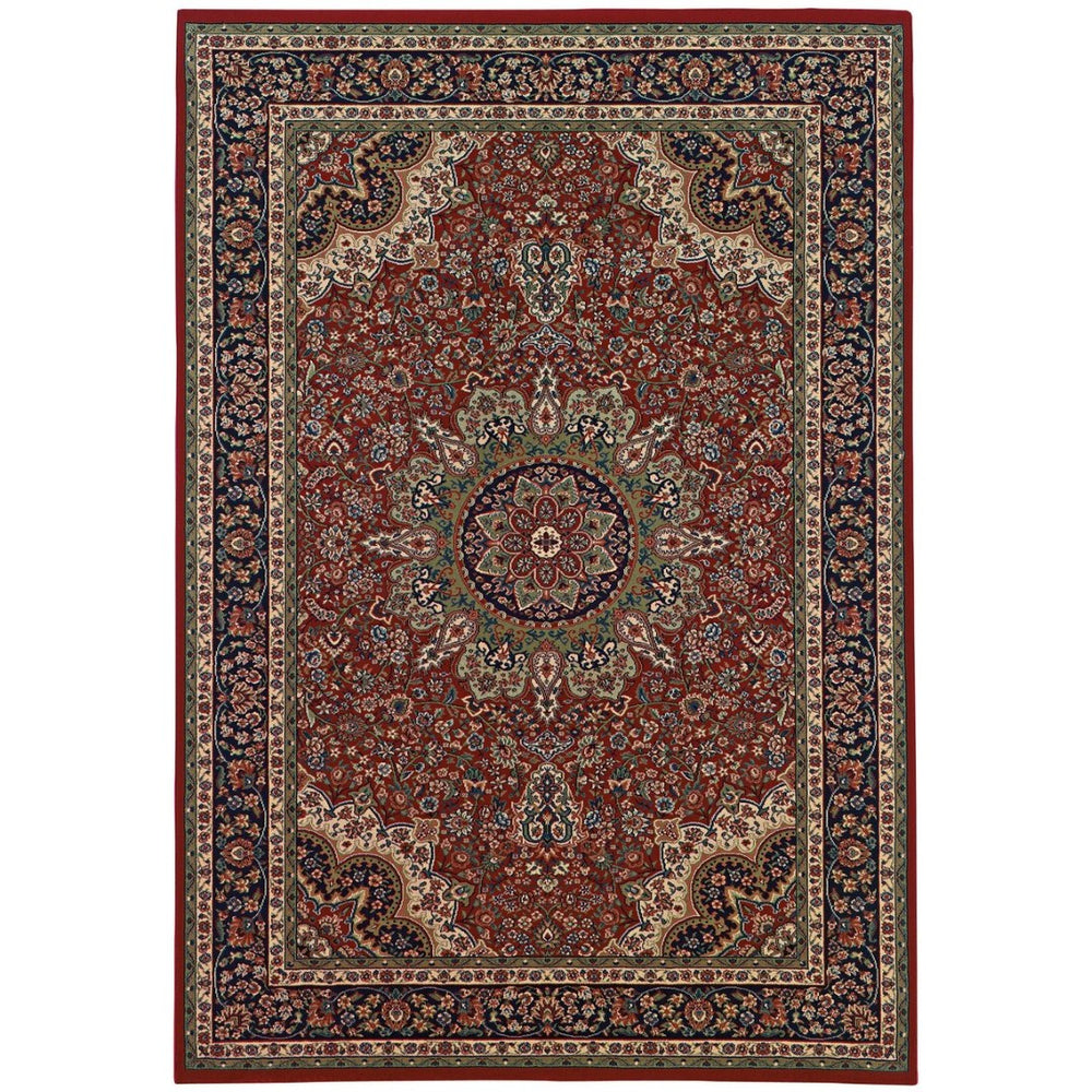 HomeRoots 6' Elegant Red and Blue Oriental Round Rug - Stain-Resistant, Power-Loomed for Lasting Beauty 7' X 10' 574307