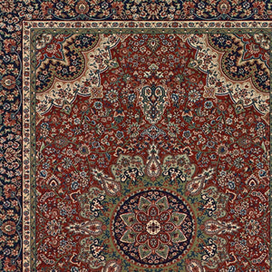 HomeRoots 6' Elegant Red and Blue Oriental Round Rug - Stain-Resistant, Power-Loomed for Lasting Beauty 7' X 10' 574307