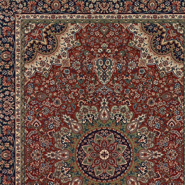 HomeRoots 6' Elegant Red and Blue Oriental Round Rug - Stain-Resistant, Power-Loomed for Lasting Beauty 7' X 10' 574307