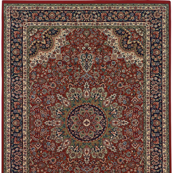 HomeRoots 6' Elegant Red and Blue Oriental Round Rug - Stain-Resistant, Power-Loomed for Lasting Beauty 7' X 10' 574307