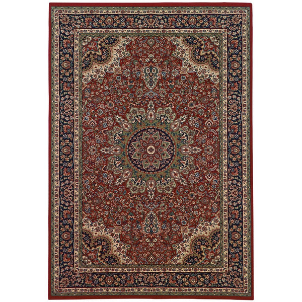 HomeRoots 6' Elegant Red and Blue Oriental Round Rug - Stain-Resistant, Power-Loomed for Lasting Beauty 8' X 11' 574308