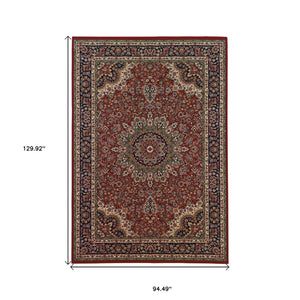 HomeRoots 6' Elegant Red and Blue Oriental Round Rug - Stain-Resistant, Power-Loomed for Lasting Beauty 8' X 11' 574308