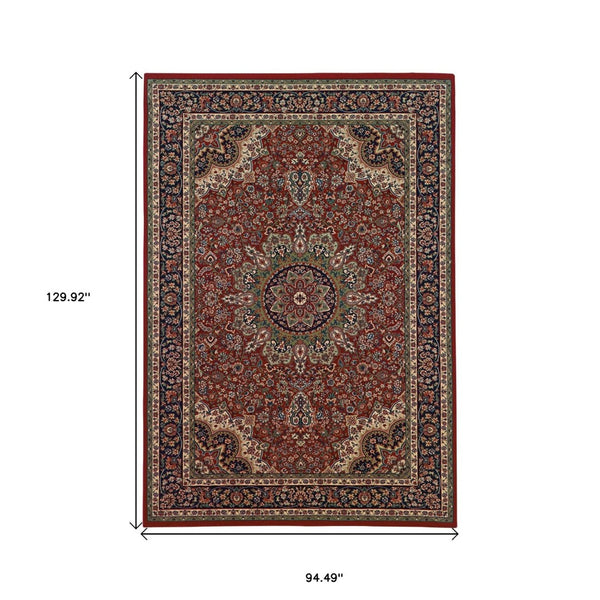 HomeRoots 6' Elegant Red and Blue Oriental Round Rug - Stain-Resistant, Power-Loomed for Lasting Beauty 8' X 11' 574308