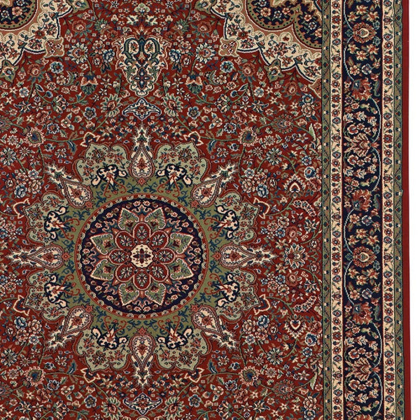 HomeRoots 6' Elegant Red and Blue Oriental Round Rug - Stain-Resistant, Power-Loomed for Lasting Beauty 8' X 11' 574308