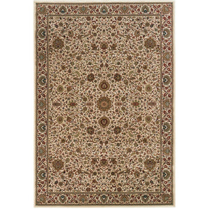 HomeRoots 6' Elegant Ivory and Green Oriental Round Rug - Durable, Stain-Resistant Design for Any Room 5' X 8' 574309