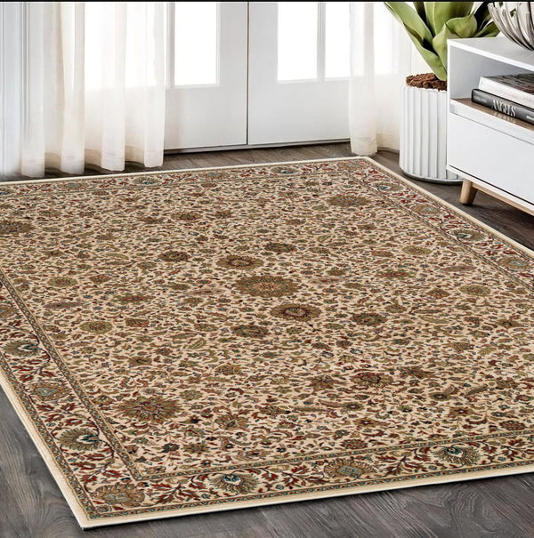 Homeroots 6' Brown Oriental Round Rug - Durable, Stain Resistant, Geometric Design For Warmth And Style 5' X 8' Polypropylene 574309